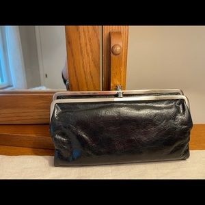 Black leather clutch